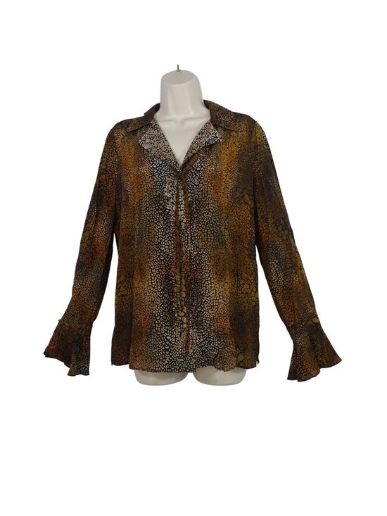 Kobi Halperin Tops - Kobi Halperin Animal Leopard Print Silk Blouse Women Size S Long Bell Sleeves